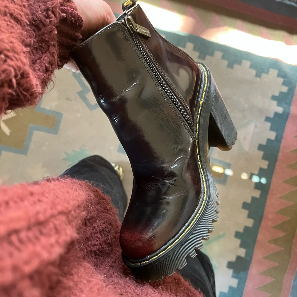 Dr. Martens Magdalena Platform Leather Heeled Boots Womens 5 Cherry Red Side Zip - Picture 2 of 7